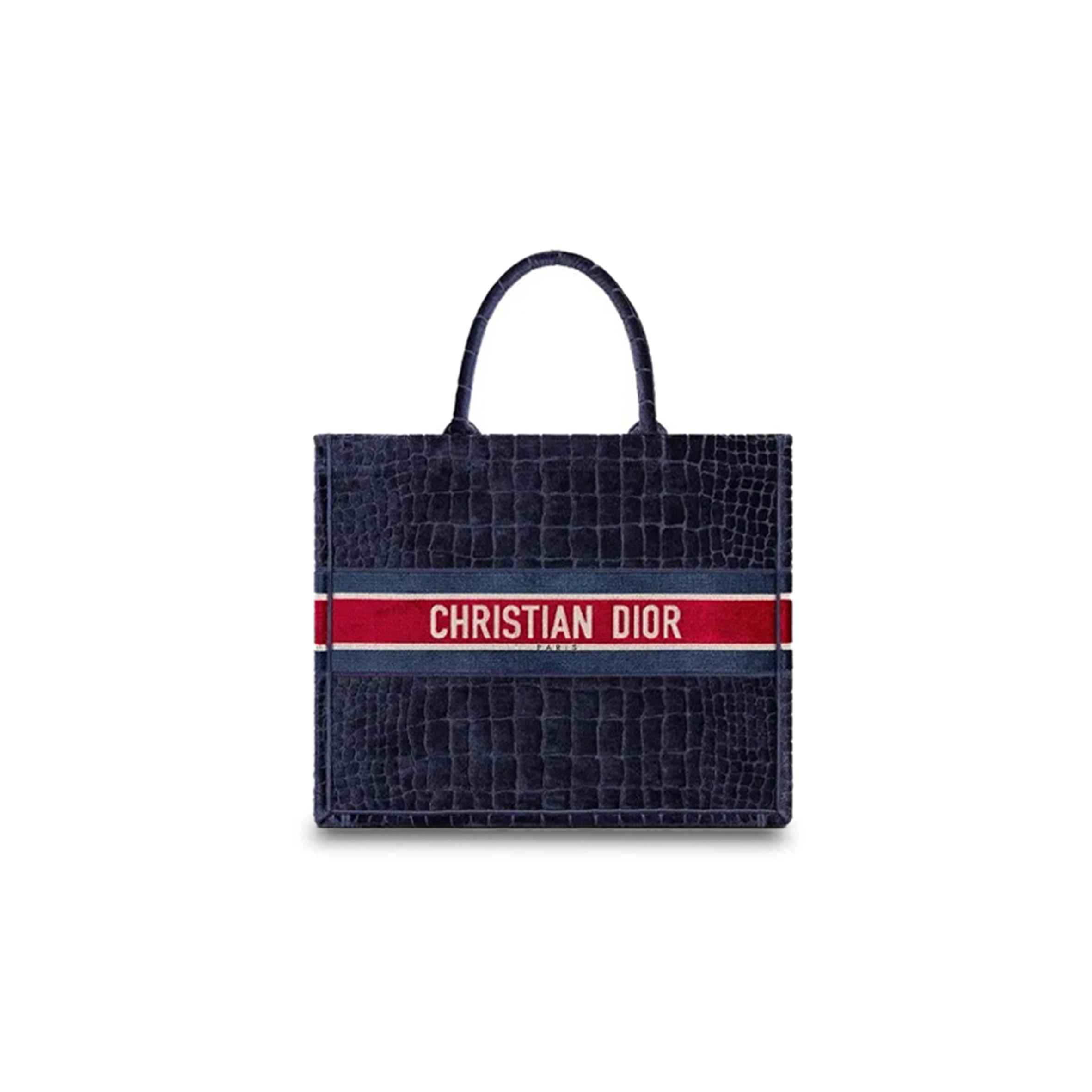 D*or velvet mizza embroidered large croc book tote bleu multicolor m1286ztgu-m928 (42*35*18cm)